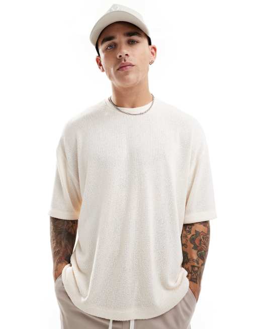ASOS DESIGN - Ecrufarvet, oversized og firkantet T-shirt med strikket look