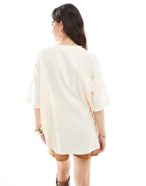 ASOS DESIGN - Ecrufarvet oversized T-shirt med brun cowboystøvle-grafik, 2 af 4