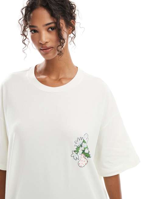 ASOS DESIGN - Ecrufarvet oversized T-shirt med vaseprint på ryggen, 3 af 4