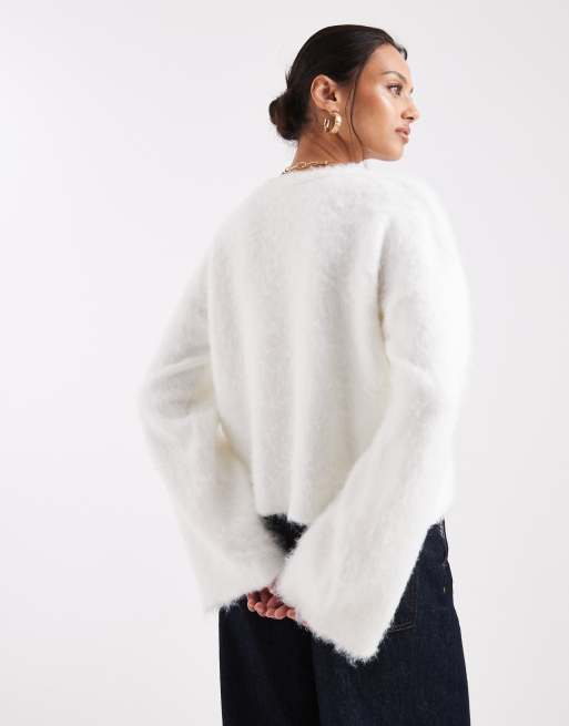 ASOS DESIGN - Ecrufarvet oversized trøje i strikket uldblanding med børstet finish, 4 af 4