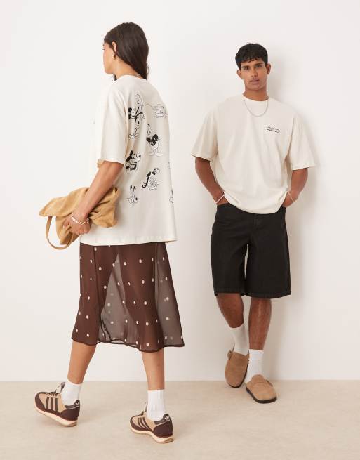 ASOS DESIGN - Ecrufarvet oversized unisex-T-shirt med 'Disney Mickey Mouse'-print