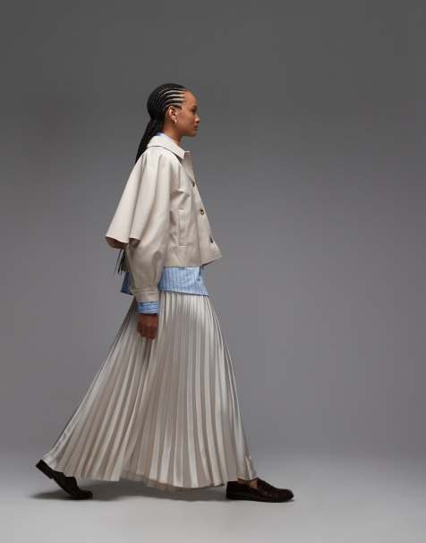 ASOS DESIGN - Ecrufarvet plisseret maxinederdel i satin - view 1