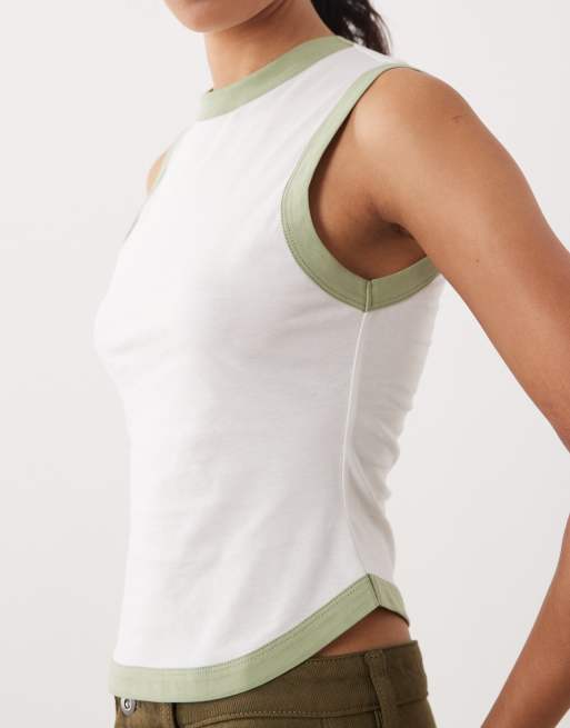 ASOS DESIGN - Ecrufarvet ærmeløs tanktop med mintgrønne kontrastbånd, 3 af 4