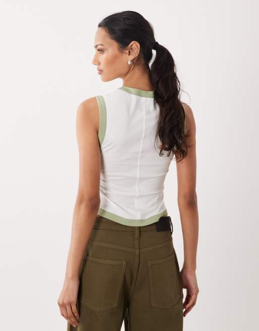 ASOS DESIGN - Ecrufarvet ærmeløs tanktop med mintgrønne kontrastbånd, 4 af 4