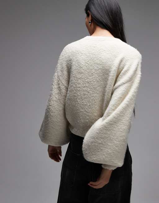 ASOS DESIGN - Ecrufarvet slå-om-striktrøje i bouclé - Del af sæt, 4 af 4