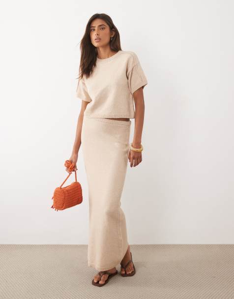 ASOS DESIGN - Ecrufarvet sæt i strikket bomuldsbouclé - view 1