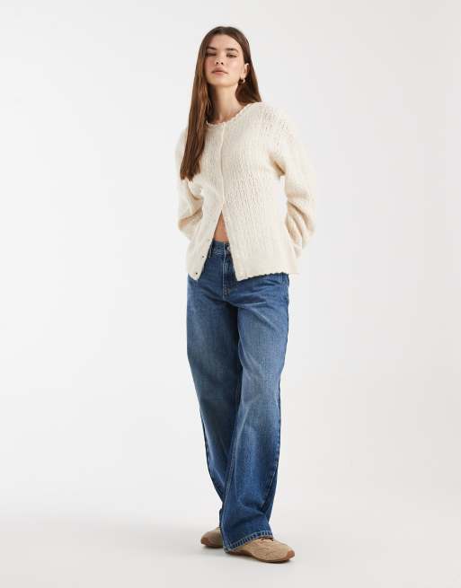 ASOS DESIGN - Ecrufarvet strikket cardigan med blondelook, 2 af 4
