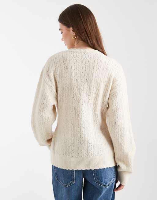 ASOS DESIGN - Ecrufarvet strikket cardigan med blondelook, 3 af 4