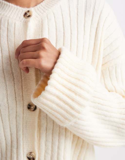 ASOS DESIGN - Ecrufarvet strikket cardigan med opsmøgne ærmekanter, 3 af 4