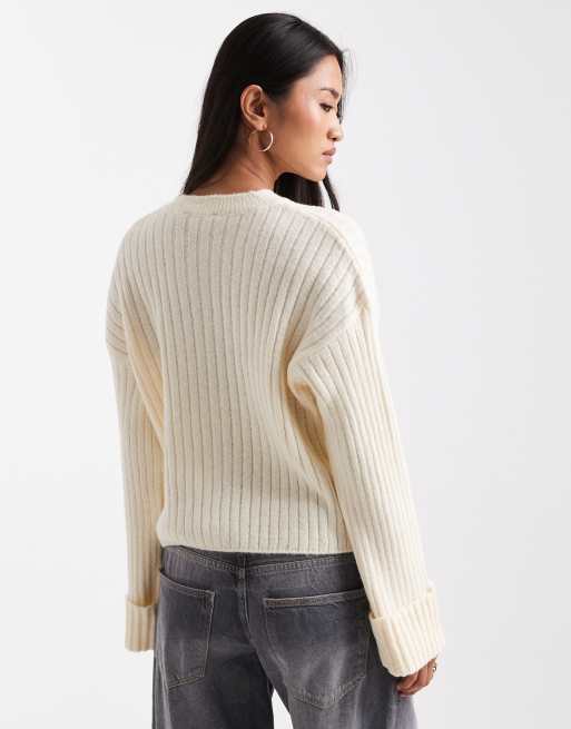 ASOS DESIGN - Ecrufarvet strikket cardigan med opsmøgne ærmekanter, 4 af 4