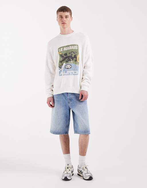 ASOS DESIGN - Ecrufarvet strikket oversized trøje med rund hals og 'Le Marais'-print, 2 af 5