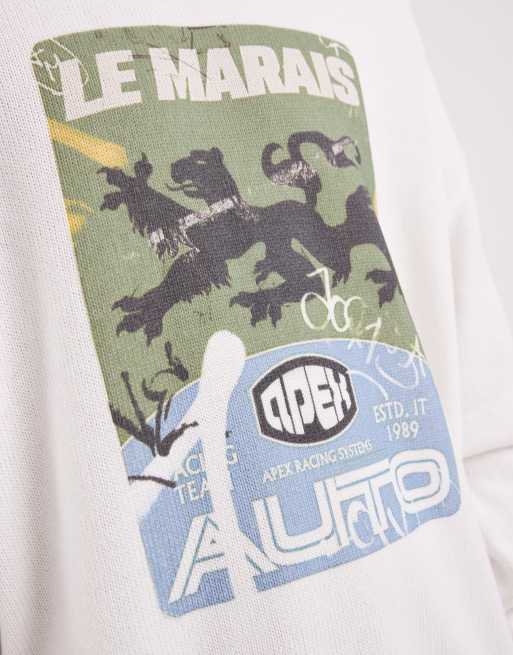 ASOS DESIGN - Ecrufarvet strikket oversized trøje med rund hals og 'Le Marais'-print, 3 af 5