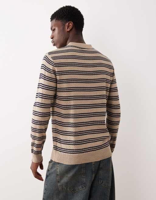 ASOS DESIGN - Ecrufarvet strikket poloskjorte med lange ærmer og striber, 3 af 5