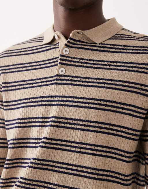 ASOS DESIGN - Ecrufarvet strikket poloskjorte med lange ærmer og striber, 5 af 5