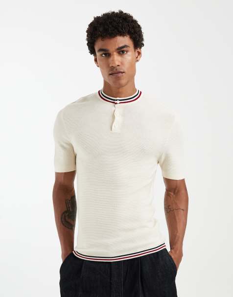 ASOS DESIGN - Ecrufarvet strikket tætsiddende henley-top med kontrasterende kanter - view 1