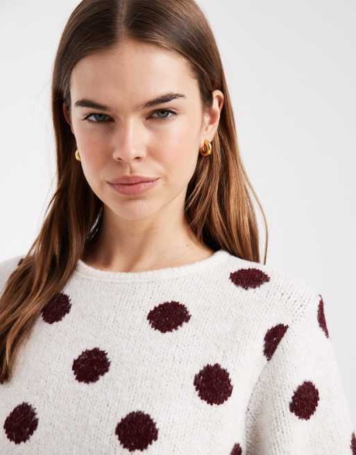ASOS DESIGN - Ecrufarvet striktrøje med røde polkaprikker, 2 af 4