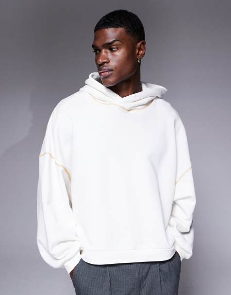ASOS DESIGN - Ecrufarvet super-oversized firkantet hættetrøje med bred hætte og kontrastfarvede syninger - view 1