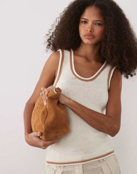 ASOS DESIGN - Ecrufarvet tanktop i strik med marineblå kanter i kontrast - view 1