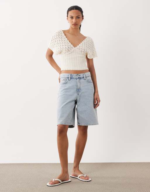 ASOS DESIGN - Ecrufarvet top i strik med dyb udskæring og indsyet talje, 2 af 4