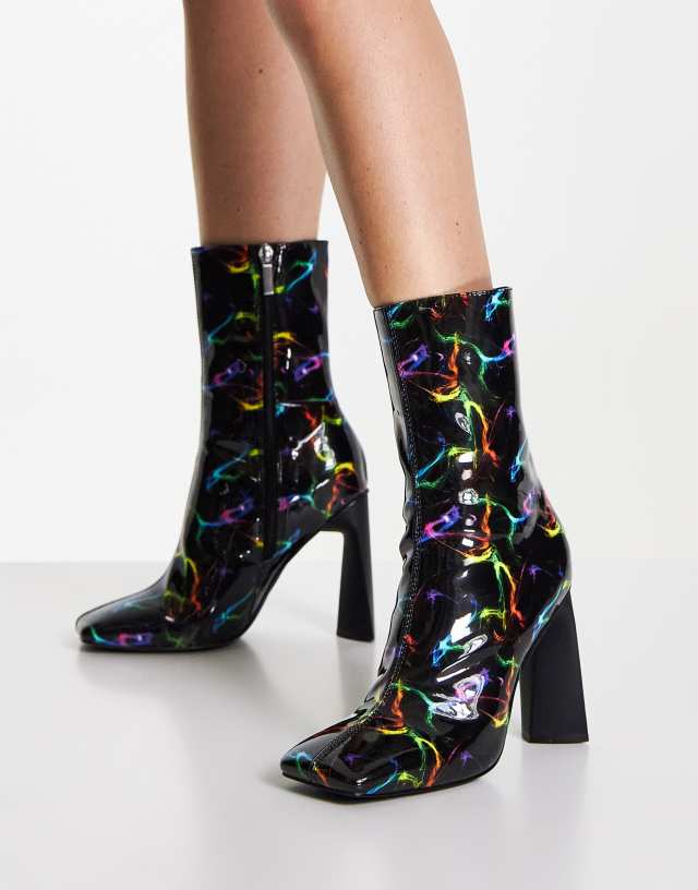 ASOS DESIGN Eddie high-heeled square toe boots in multi