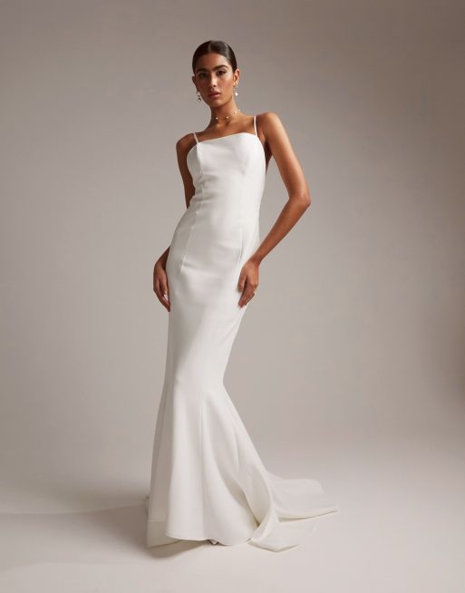 ASOS DESIGN Eden crepe square neck cami wedding dress in, 3 of 6