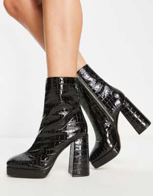 ASOS DESIGN Eden high-heeled platform boots in choc croc | ASOS