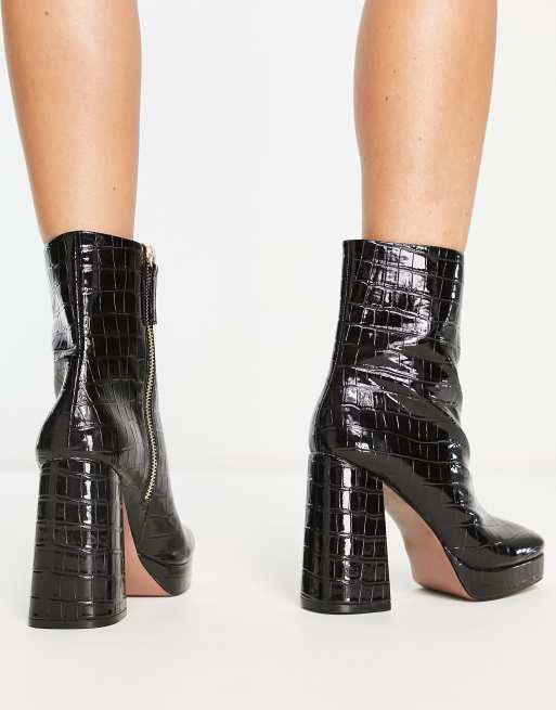 ASOS DESIGN Eden high-heeled platform boots in choc croc | ASOS