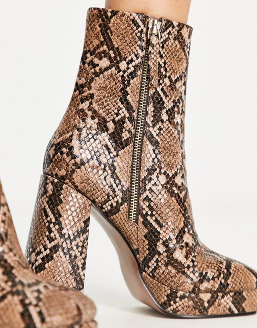 ASOS DESIGN Eden high-heeled platform boots in snake