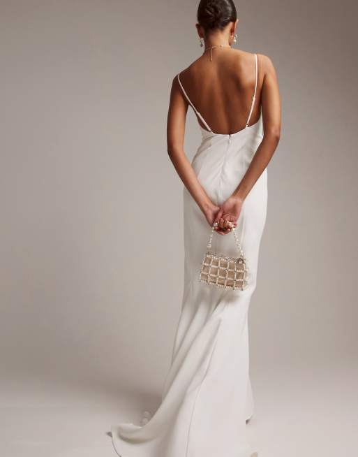 ASOS DESIGN - Eden - Vestito da sposa con spalline sottili in crêpe con scollo squadrato, 4 di 6