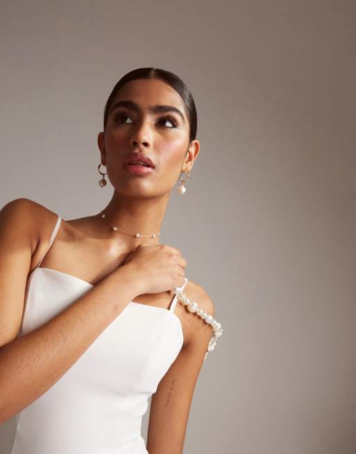 ASOS DESIGN - Eden - Vestito da sposa con spalline sottili in crêpe con scollo squadrato, 6 di 6