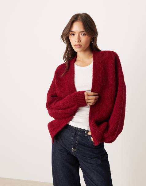 ASOS DESIGN edge to edge cardigan in burgundy - view 1