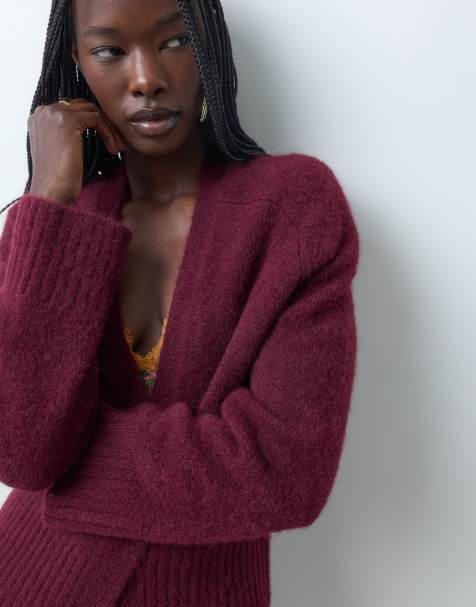 ASOS DESIGN edge to edge cardigan in burgundy - view 1