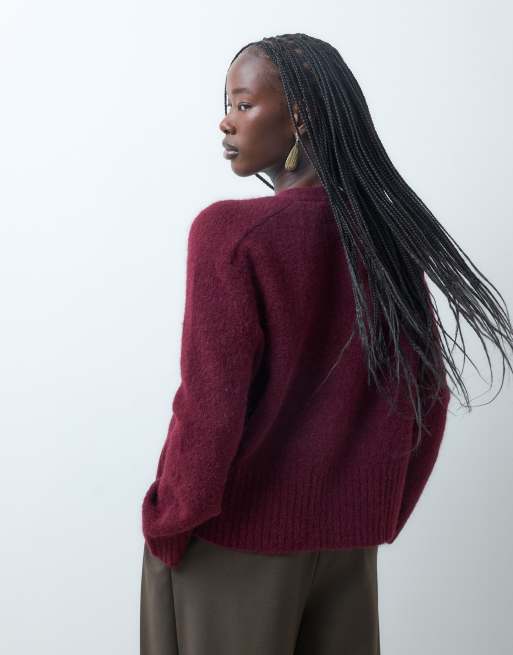 ASOS DESIGN edge to edge cardigan in burgundy, 4 of 5