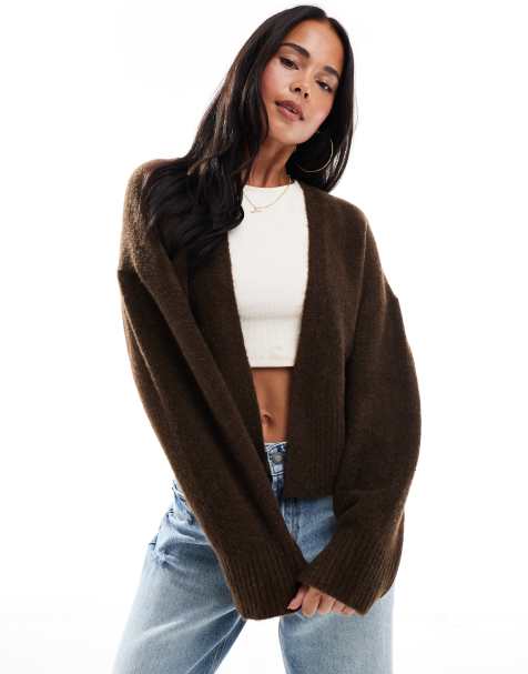 ASOS DESIGN edge to edge cardigan in chocolate - view 1