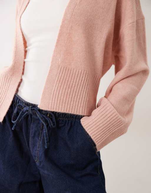 ASOS DESIGN edge to edge cardigan in light pink, 3 of 4