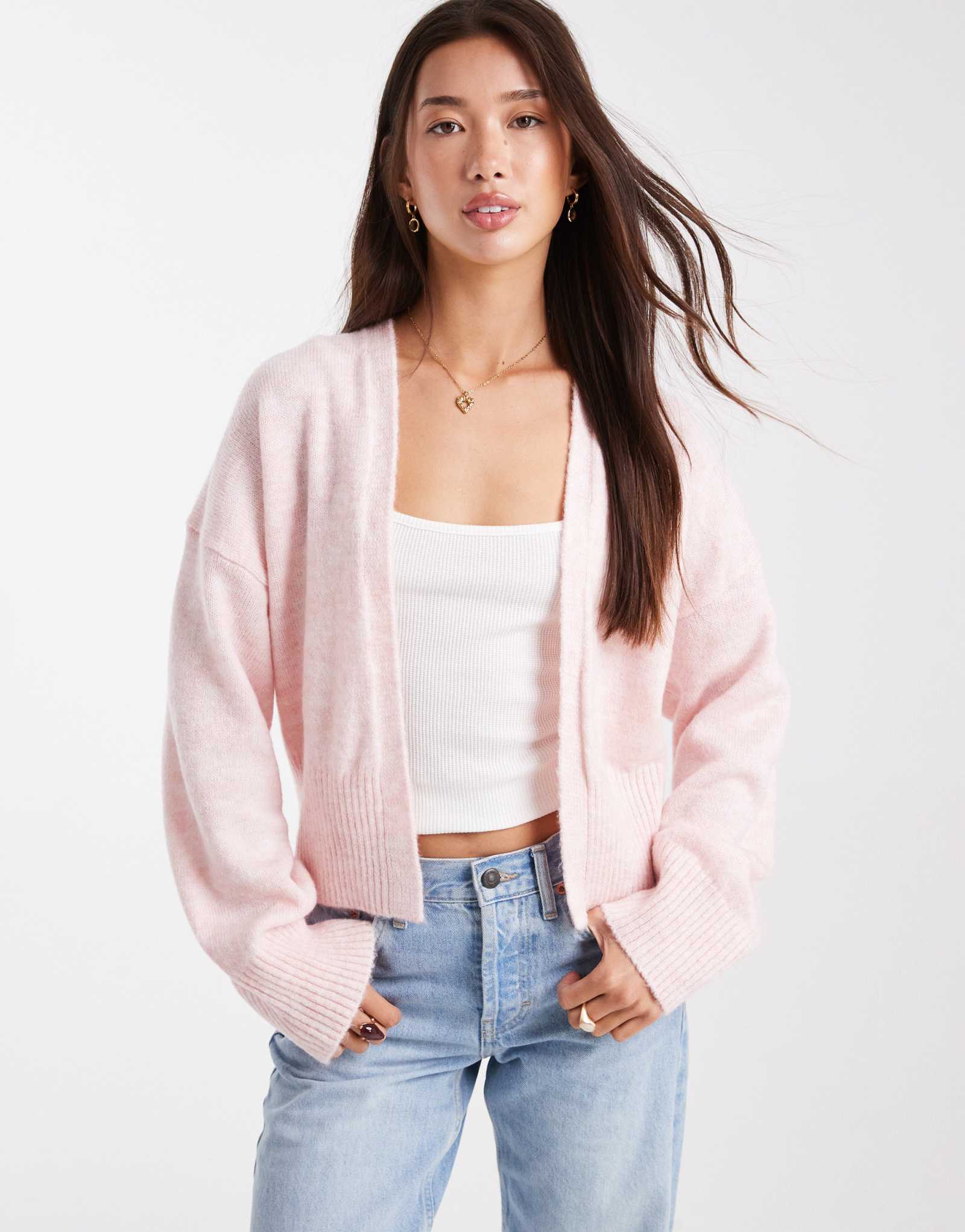 Кардиган ASOS DESIGN от края до края розового цвета