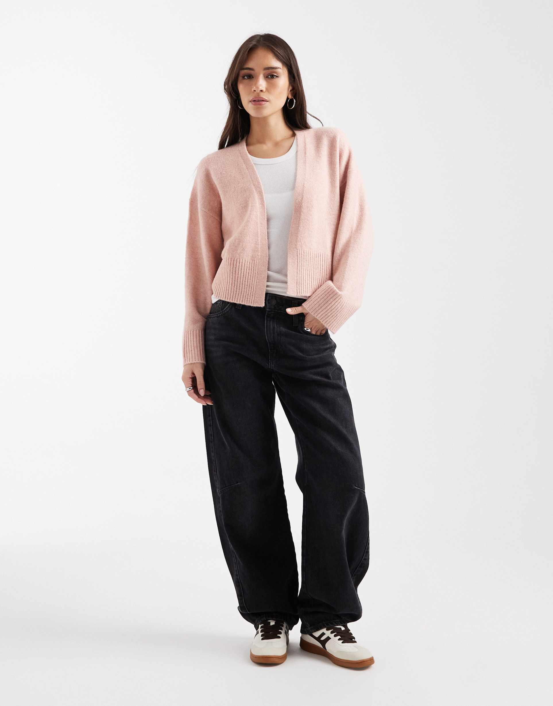 asos design edge to edge cardigan in pink