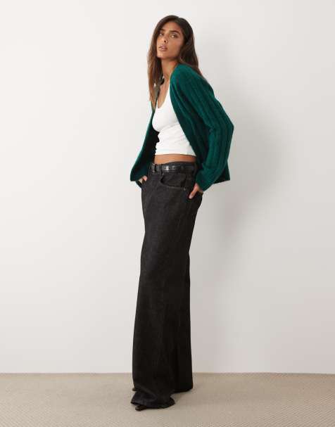 ASOS DESIGN edge to edge cardigan in wide rib in forest green - view 1