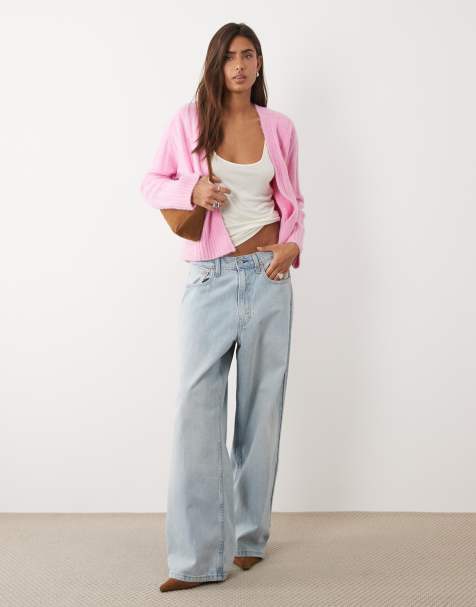 ASOS DESIGN edge to edge cardigan in wide rib in pink - view 1