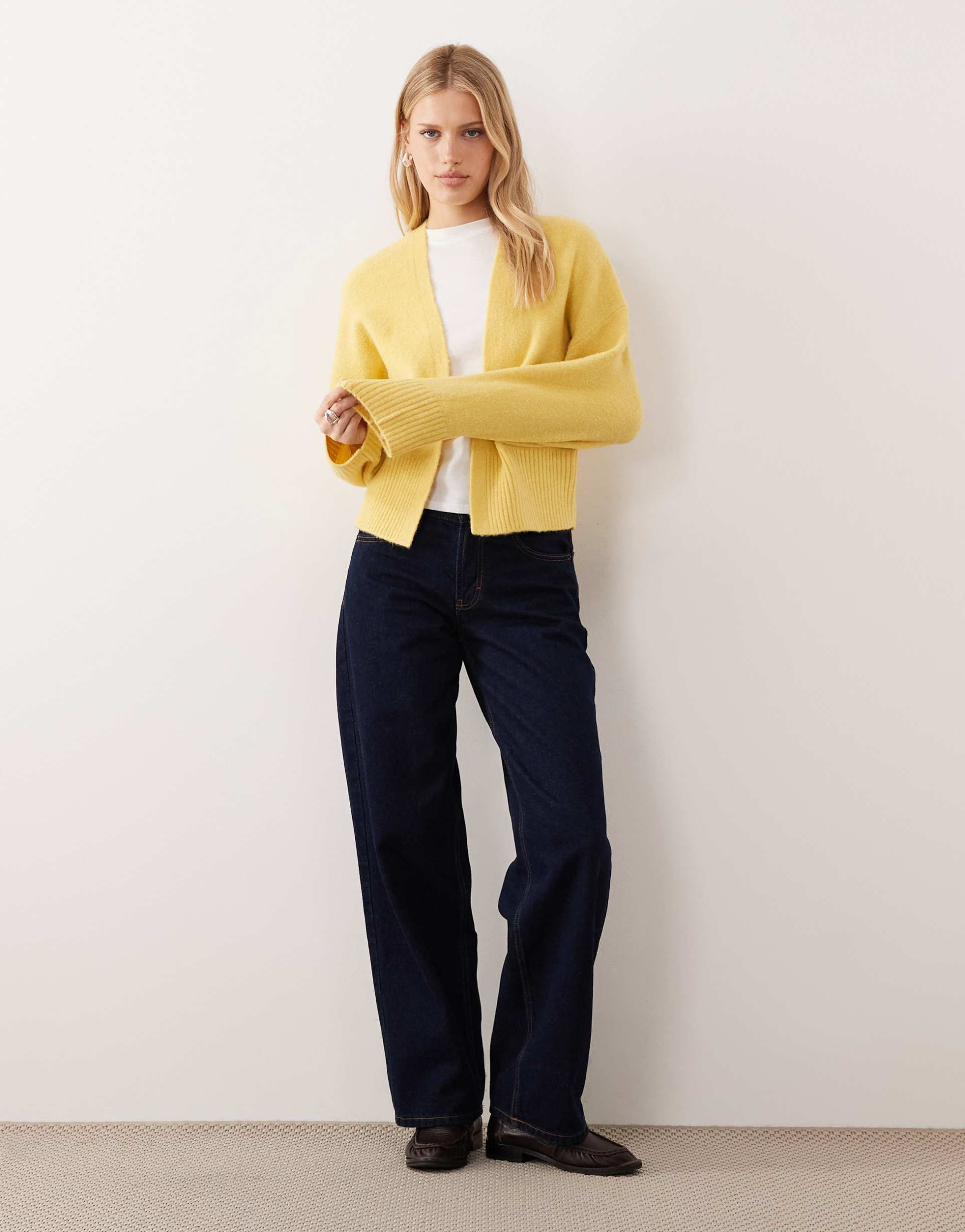 asos design edge to edge cardigan in yellow