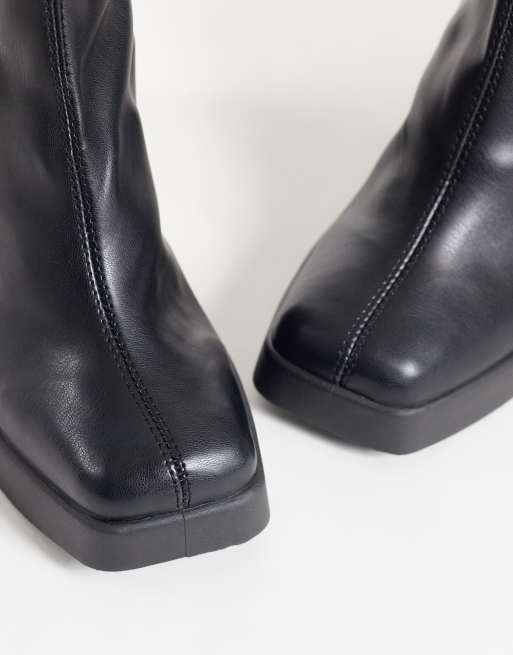 ASOS DESIGN Edison square toe chunky heeled sock boots in black, 3 of 4