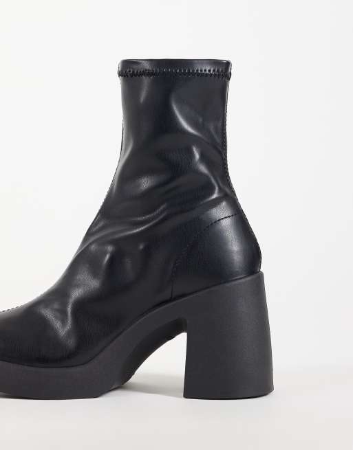 ASOS DESIGN Edison square toe chunky heeled sock boots in black, 4 of 4