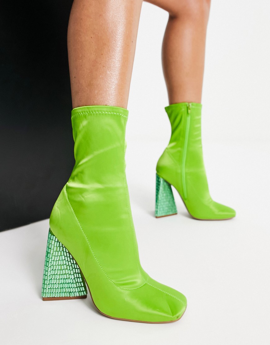 Asos Design Edison Triangular Heel Sock Boots In Green