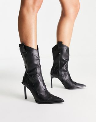 ASOS DESIGN Edit heeled western boots in black