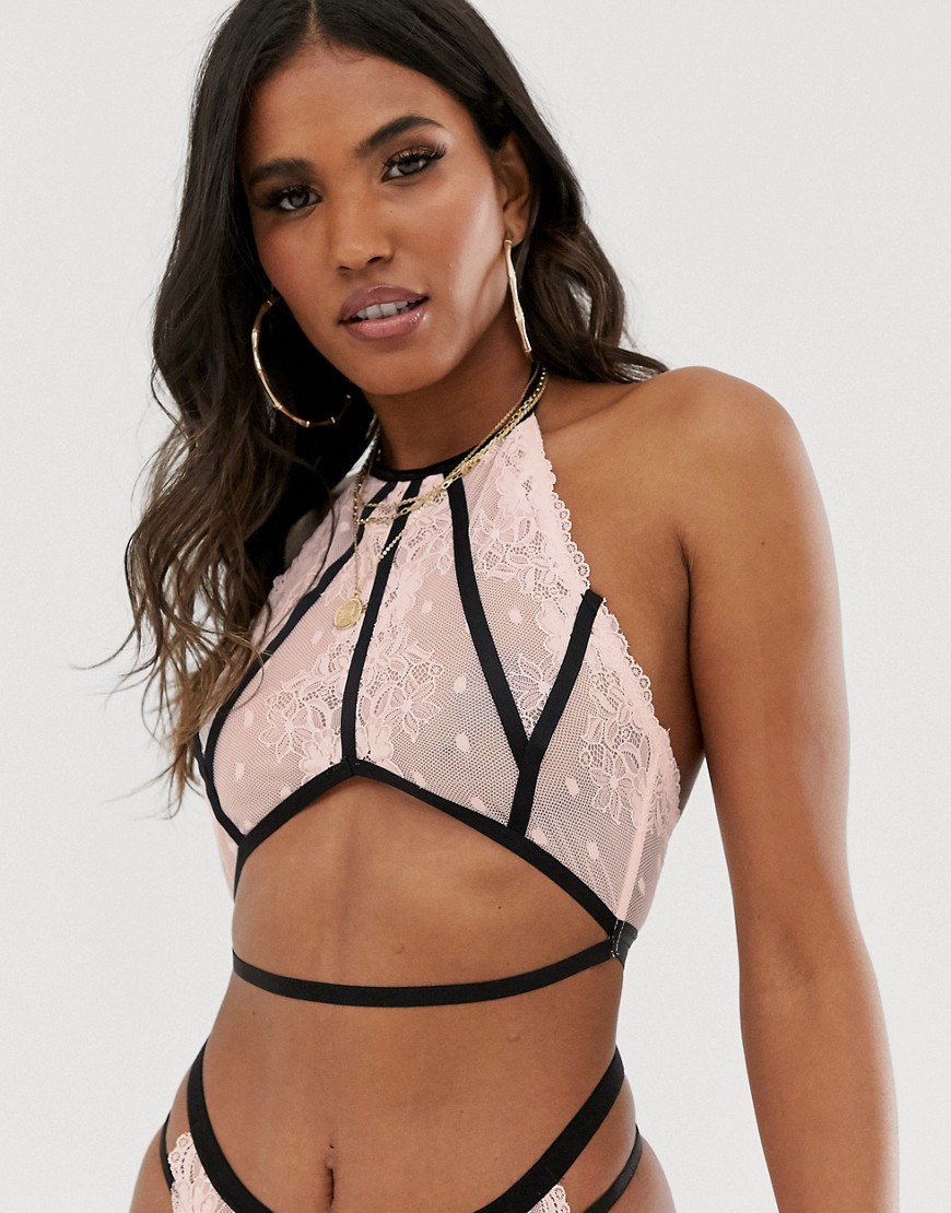 ASOS DESIGN Edith high neck soft bralette with thick elastic strapping & lace-Multi