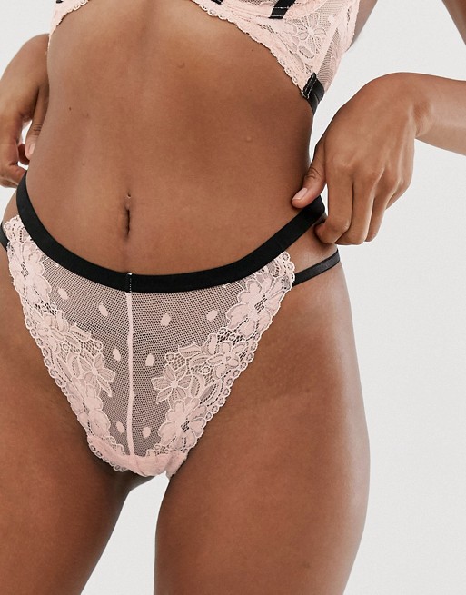 ASOS DESIGN Edith thong with thick elastic strapping & lace