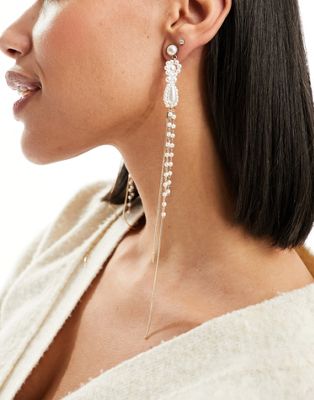 ASOS DESIGN Limited Edition drop earrings with faux pearl design in gold tone - ASOS Price Checker