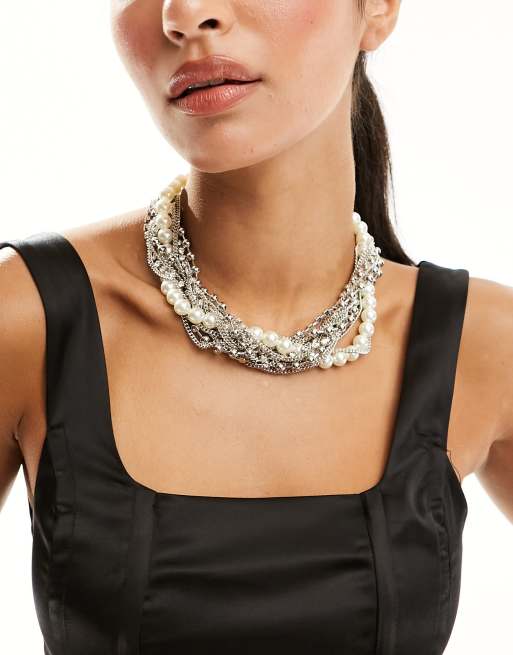 ASOS DESIGN - Édition Limitée - Collier multi-rangs à chaînes et perles - Argenté