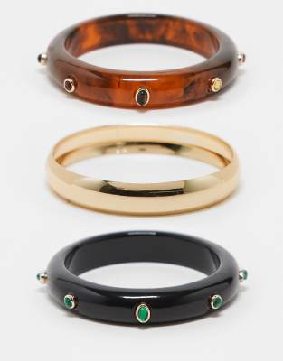 ASOS DESIGN - Edizione limitata - Confezione da 3 bracciali rigidi in resina con dettagli multicolore