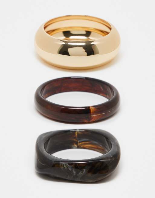 ASOS DESIGN - Edizione limitata - Confezione da 3 bracciali rigidi multicolore in resina con dettagli in metallo